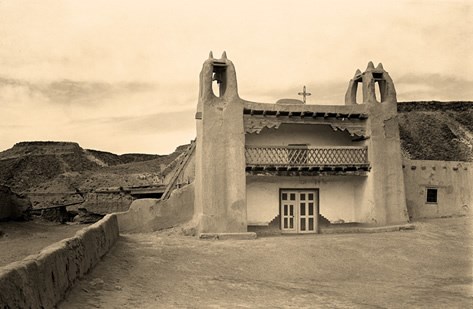 Mission at San Felipe Pueblo, New Mexico, 1925-1945. Photo by T. Harmon Parkhurst. Courtesy Palace of the Governors Photo Archives (NMHM/DCA. Neg. # 003391)