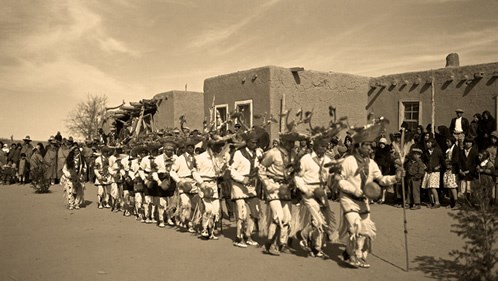 Deer Dance, San Juan Pueblo, New Mexico, 1925-1945. Photo by T. Harmon Parkhurst. Courtesy Palace of the Governors Photo Archives (NMHM/DCA Neg. # 003858)