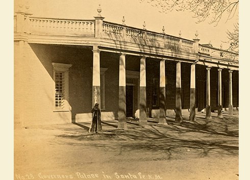 Palace of the Governors, Santa Fe, New Mexico, c. 1886-88. Photo by J.R. Riddle. Courtesy of the Palace of the Governors Photo Archives (NMHM/DCA. Neg. # 006799)