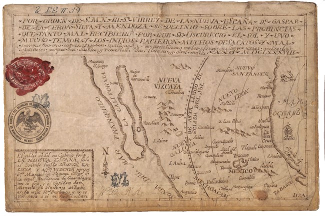 Map of New Spain showing solar eclipse, Mission San Diego, 1688