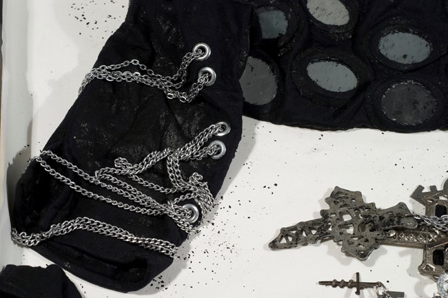Pre-treatment detail top WWE, Ring Entrance Costume Top. Pre-treatment detail top WWE, Ring Entrance Costume Top.