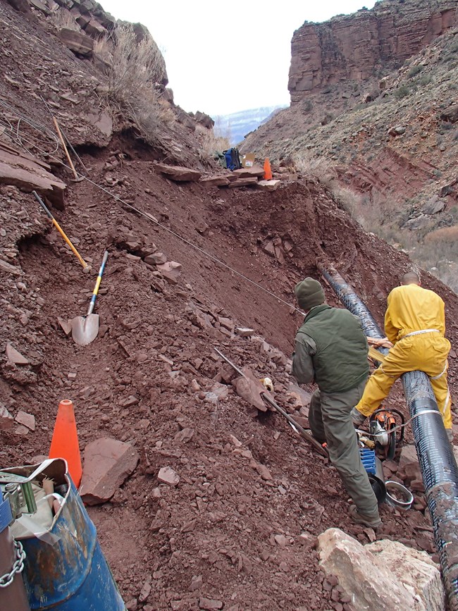 NPS workers repairing the Trans-canyon Waterline on the North Kaibab Trail