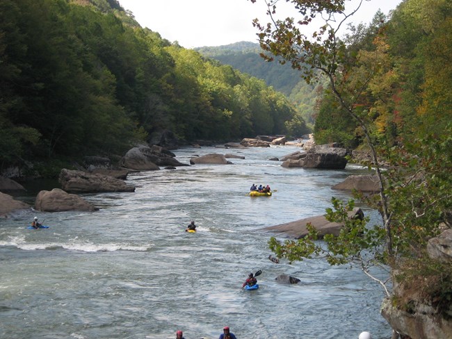Kayakers floating down the Gauley River. Kayakers floating down the Gauley River.