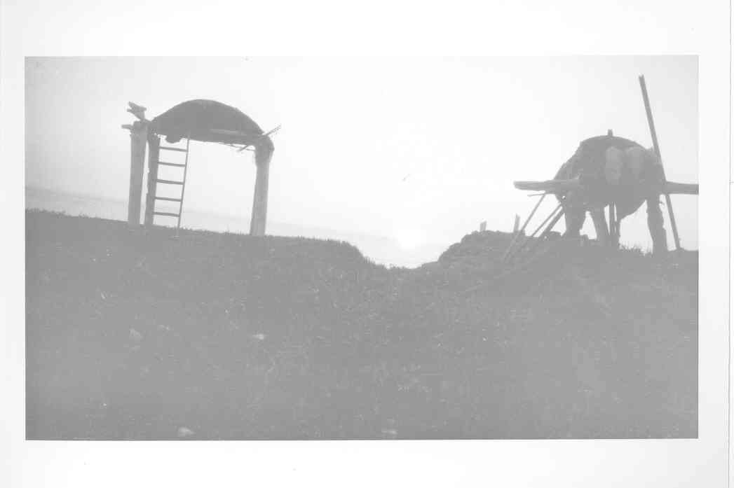 A silhouette of a cache and rack. A silhouette of a cache and rack.
