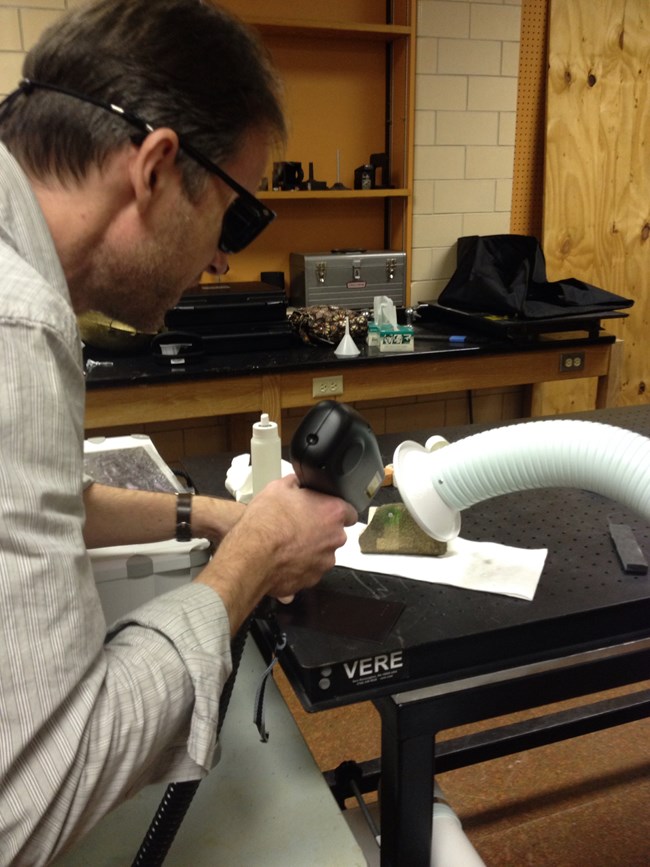 Martin Cooper testing the Lynton Phoenix laser at NCPTT.