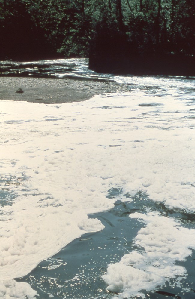Foam seen on the surface of the Cuyahoga River