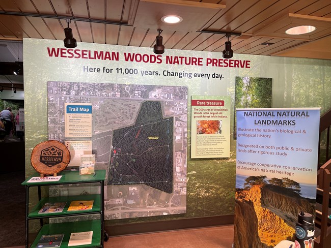 Interpretive displays and signs inside a visitor center