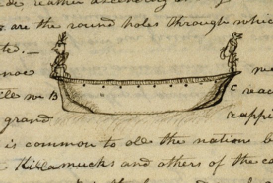 Excerpted image from Lewis's notes showing a small profile drawing of a canoe.