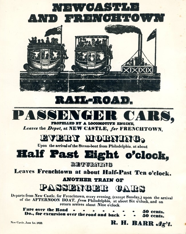 Advertisement of the New Castle and Frenchtown Railroad.