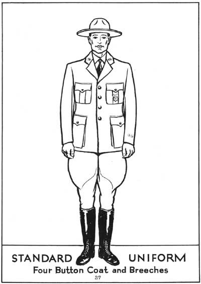 Line pencil sketch of a man in the standard uniform from the 1940 uniform regulations