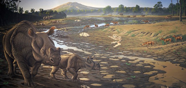 Illustration of dying prehistoric life