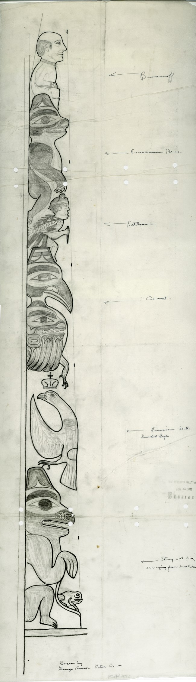 A sketch of a totem pole design on paper