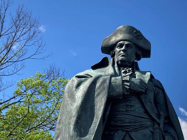 Detail of the Steuben Statue, erected by the National German American Alliance at Valley Forge, 1915. Bronze sculpture by J. Otto Schweizer. Detail of the Steuben Statue, erected by the National German American Alliance at Valley Forge, 1915. Bronze sculpture by J. Otto Schweizer.