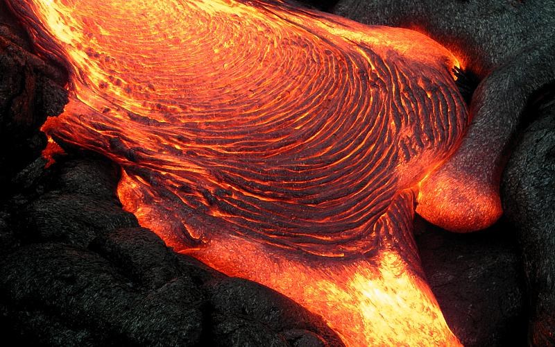 aerial photo of flowing lava