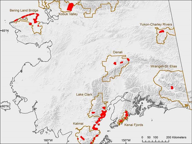 2017-2020 SfM_AOIs_web Map of Alaska with parks and notation of where SfM flights have been flown.