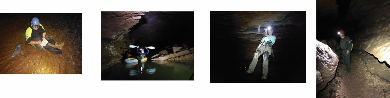 2023 NFD LOGO WRITEUP - FIGURE 3 four photos of people working underground in a cave.
