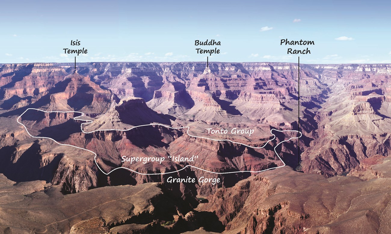 Photo of view looking down into the Grand Canyon.