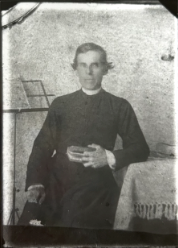 Portrait of Francis Bouchu (a priest) in black and white
