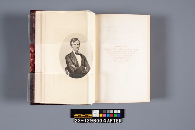 Image of Abraham Lincoln inside book