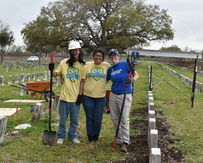 HOPE Crew volunteer Quentin and SCA interns Kim Samaniego and Cam Amabile.