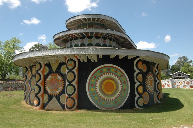 Painted concrete building at Pasaquan.