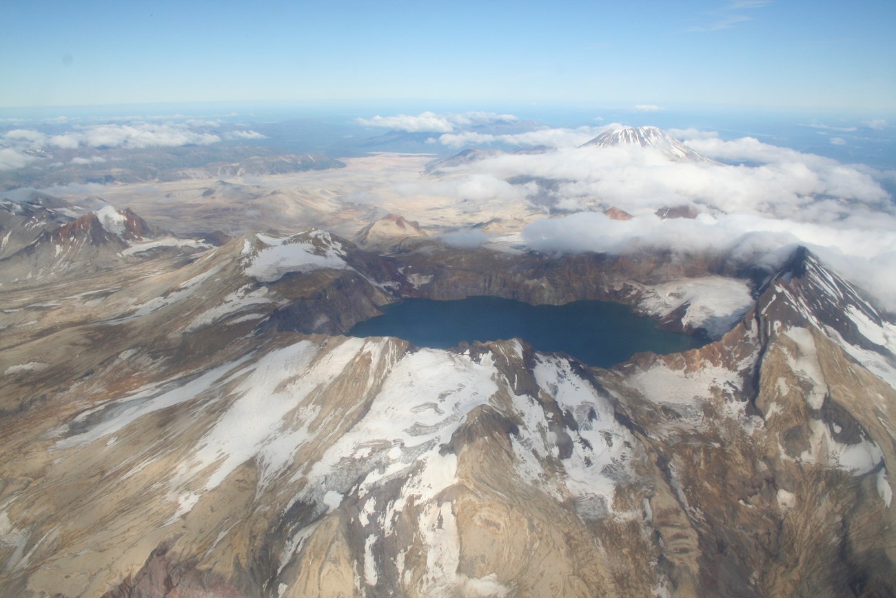 aerial view of a crater lake