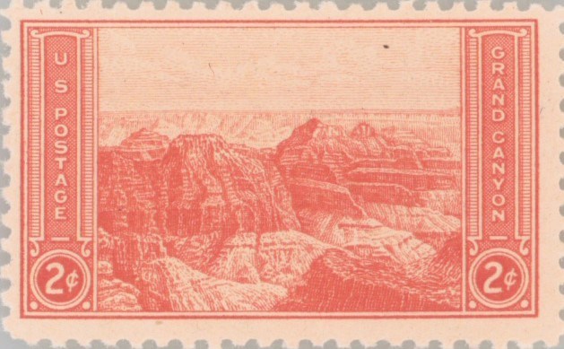 2-cent stamp of Grand Canyon printed in red ink.