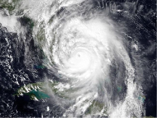 Geostationary imagery of Hurricane Matthew from satellite,