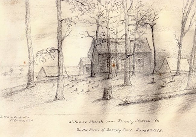 A sketch of Saint James Episcopal Church by lieutenant Louis H. Carpenter of the sixth U.S. Cavalry.