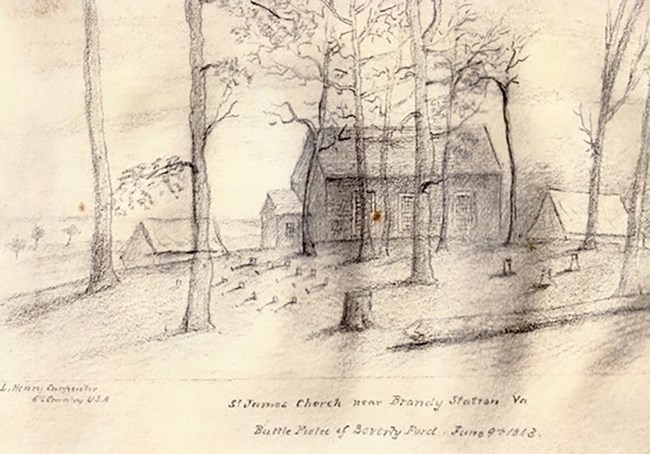 Sketch of Saint James Episcopal Church A sketch of Saint James Episcopal Church by lieutenant Louis H. Carpenter of the sixth U.S. Cavalry.