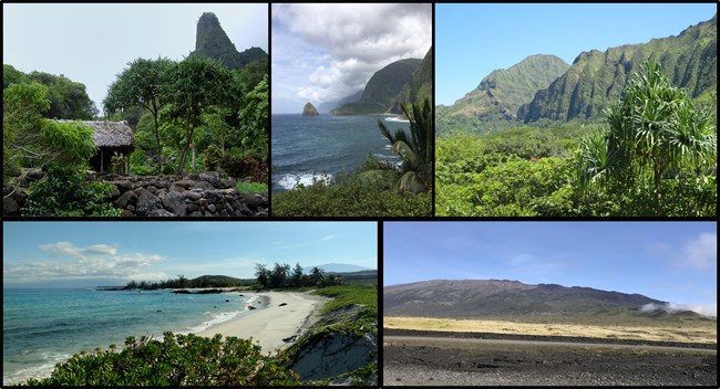 collage of five nature scenes in Hawaii