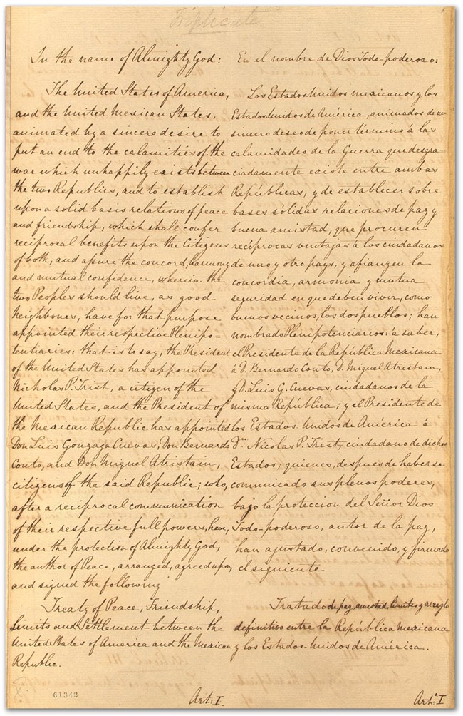 1848 treaty hand-written on paper