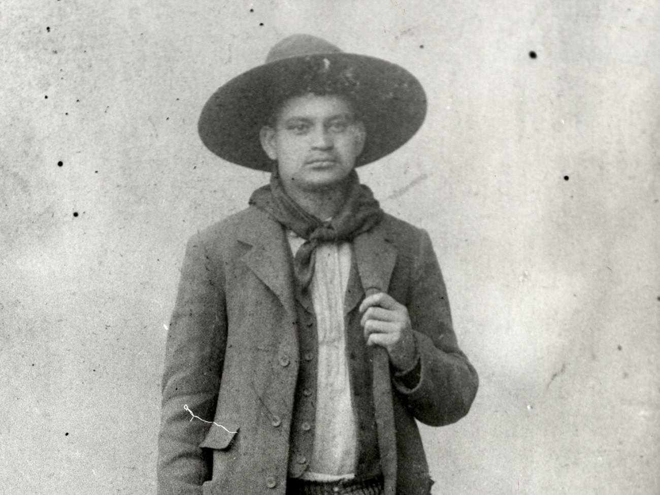 Crawford Goldsby, alias Cherokee Bill Black and white historic portrait of Crawford Goldsby wearing a wide-brimmed hat