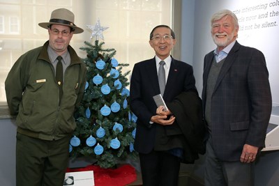 Mike, Y.L. Lin Minister of Foreign Affairs Republic of Tiawan, David Roosevelt at Val-Kill Mike, Y.L. Lin Minister of Foreign Affairs Republic of Tiawan, David Roosevelt at Val-Kill
