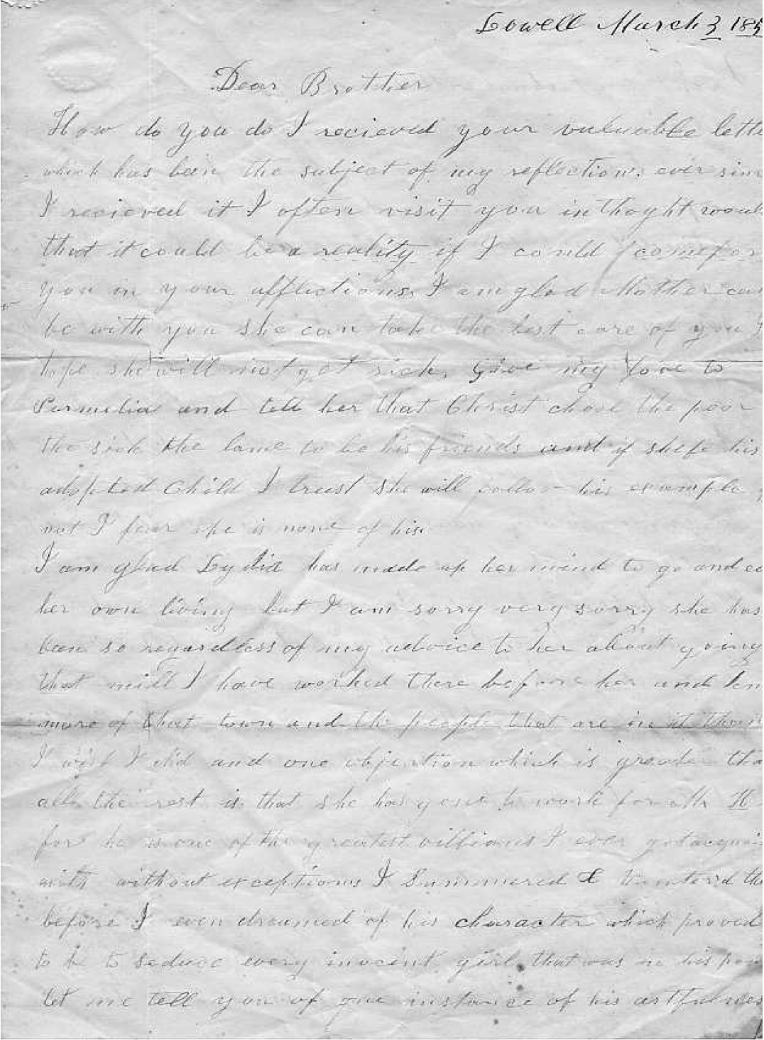 Letter to Brother from Mill Girl