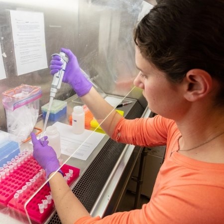 a person holding a test tube