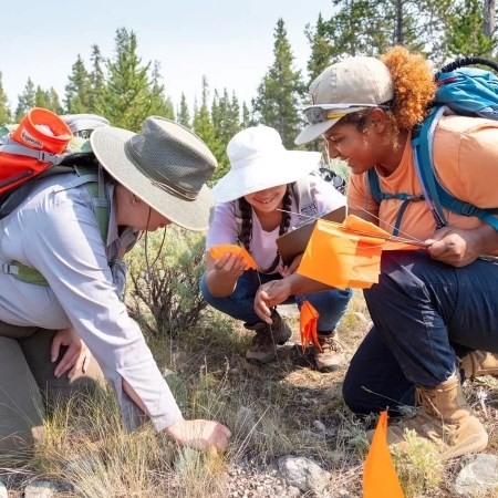 Partnering with Salish Kootenai College a group of college students looking at an archeological site
