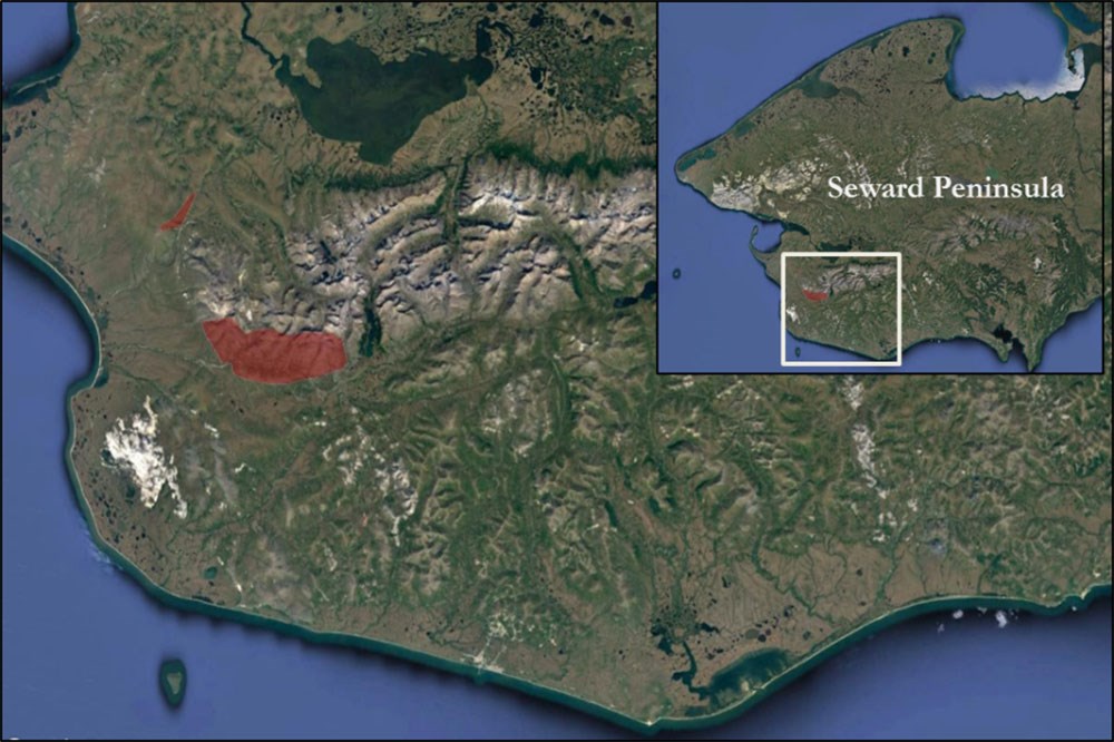 A map of the Seward Peninsula and red knot nesting sites.