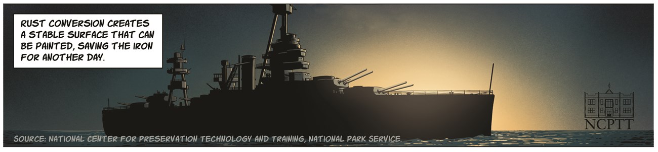 USS Texas Silhouette Illustration; silhouette of a battleship on the ocean at twilight- dark blue and yellow sky.