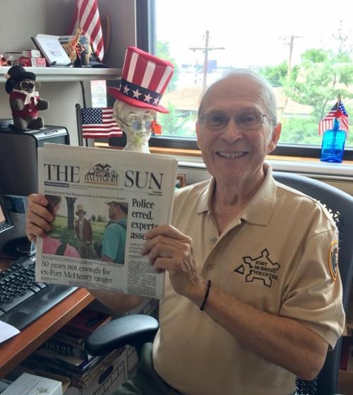 Volunteer Paul at his desk in 2017