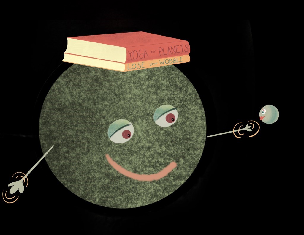 KGardiner_EarthMoonRomance_7 Earth balances books on its head to practice good posture while the Moon encourages.