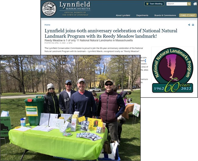 Group of people standing behind display table