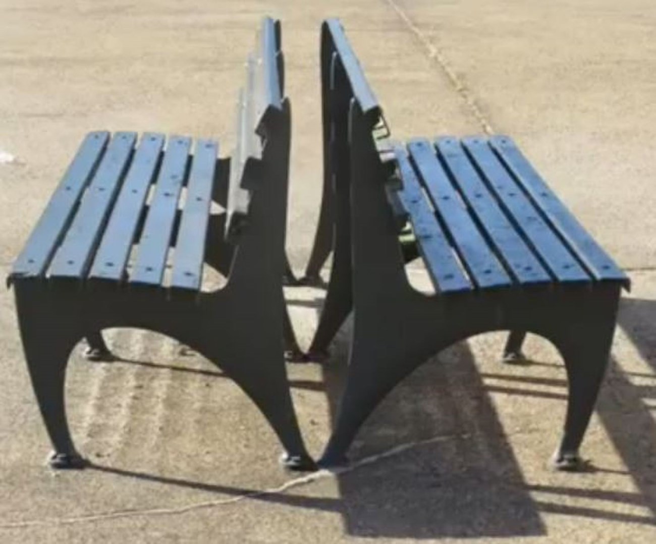 8 ft benches designed by Gilmore Clarke. 8 ft benches designed by Gilmore Clarke.