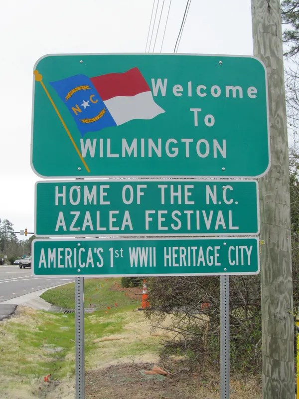 Sign designating Wilmington as America’s 1st WWII Heritage City