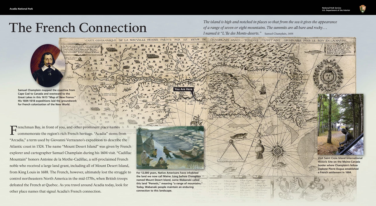 Wayside depicting Samuel Champlain and his expedition along the North Atlantic coastline Wayside depicting Samuel Champlain and his expedition along the North Atlantic coastline
