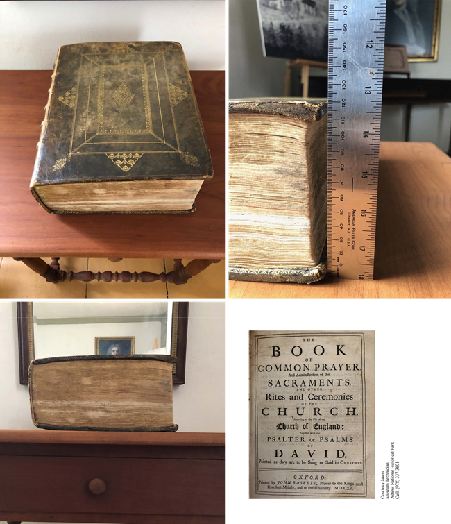 Top left: black and gold book cover. Top right: Side image of book on table. Book with ruler. Bottom Left: Bottom Right: Title Page.