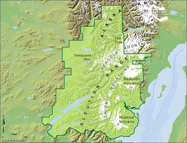 AKR_GlacierBrief_LACL_20230302_v5.0 A map of Lake Clark National Park and the location of glaciers.