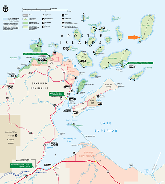 Apostle Islands map Map of islands and a peninsula of land