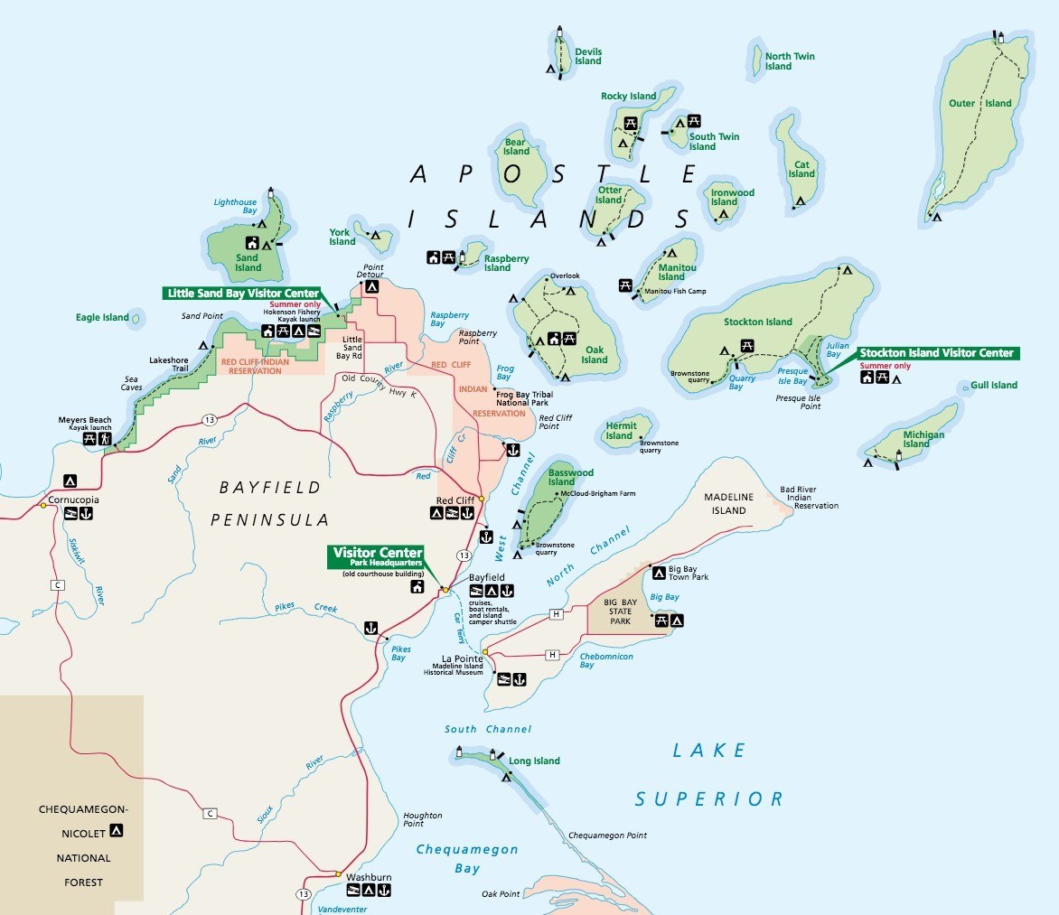 Map of Apostle Islands National Lakeshore.
