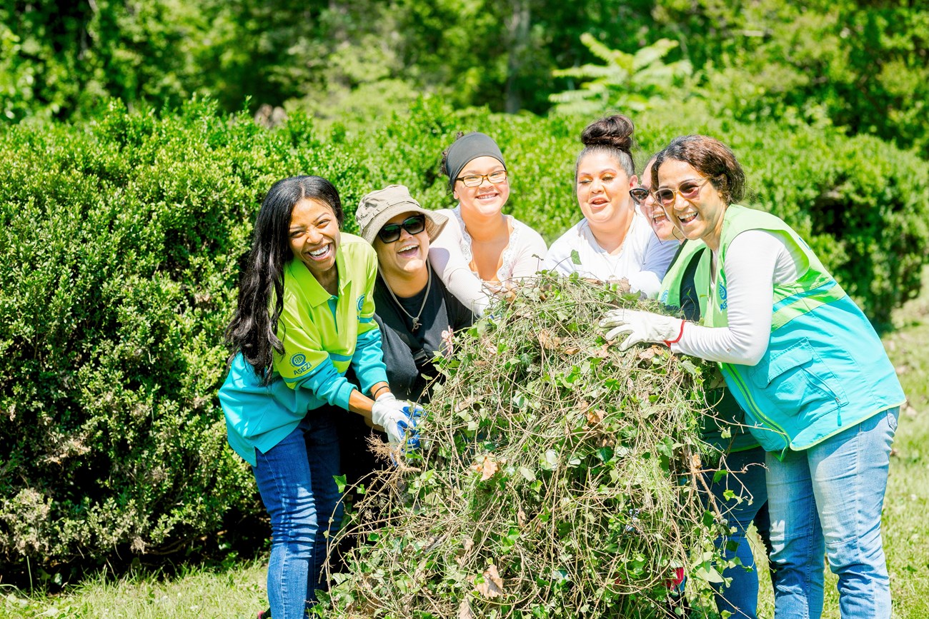 ASEZ WAO Six volunteers from the ASEZ WAO volunteer organization remove invasive plants from the grounds around Chatham.